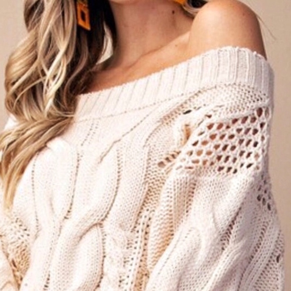 NEW! Puff Sleeve Off Shoulder Loose Knit Sweater - Picture 2 of 8